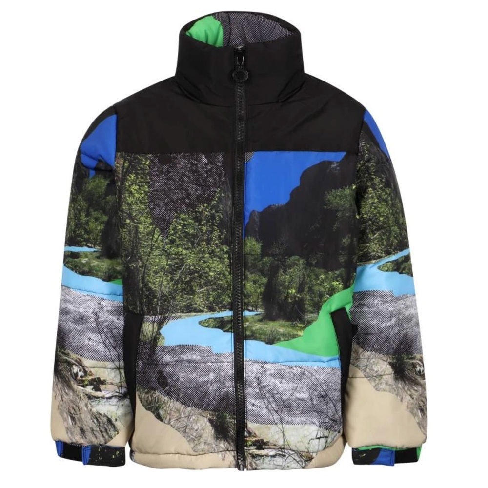 NWT Stella McCartney Kids Landscape Puffer Jacket with fold-away hood collar